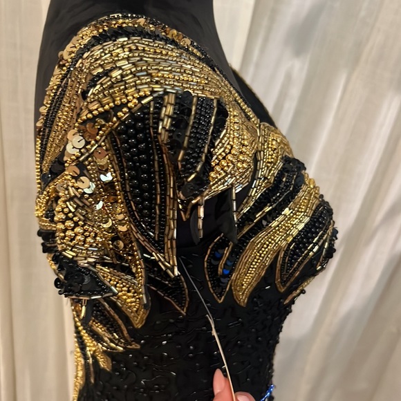 BLACK TIE black & gold beaded formal gown vintage womens dress zipper back NWT 8 - Picture 7 of 17